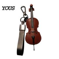 Lightweight Cello Key Ring Retro Keychain, Faux Leather Charm with Ring, Stylish Instrument Keychain Players for Car Home Keys, Music Lover Gift Gifts tamsiai ruda spalva