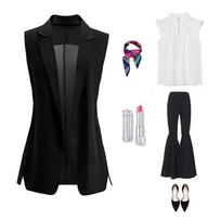 Women's Sleeveless Blazer Vest Notched Lapel Elegant Solid Waistcoat M