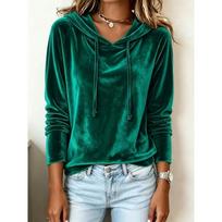 Women S Solid Velvet Hooded Long Sleeve Casual Sweatshirt S