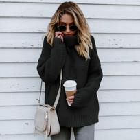 Autumn and Winter Loose Solid Long Sleeved High Neck Pullover Sweater Women Thicken Stringy Selvedge Crochet Tops Female Warm Knitetd Sweaters XXL