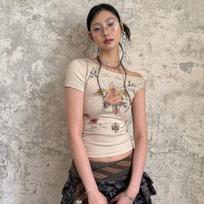 Girls  Y2K Tees Short Sleeve Printed Summer T-shirts For Women Sexy Tees Casual T-shirts XL chaki