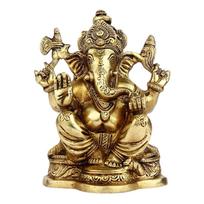 Ashtadhatu žalvarinė Viešpaties Ganešos statulėlė, Ganpati, Gajanan Murti, Auksinė - 6 coliai beige
