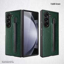 Samsung Z Fold6/Fold5 Lychee Pattern Leather Phone Case with Pen Holder Z Fold3 žalia