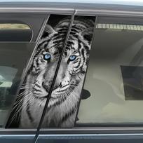 2 Self-Adhesive Tiger Stickers Set for Car B-Pillars - High Gloss Vinyl Stickers, Easy to Apply Rectangle Stickers black