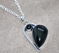 Locket Heart Black Obsidian Black Onyx 925 Silver Plated Necklace 17  Trendy n5c98 white