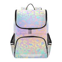 Girl's Primary Schoolbag Rainbow Leopard Tie-Dye Backpack with Reflective Stripes Multi-Pocket Book Bag beige
