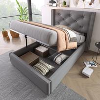 Hydraulic Single Bed Upholstered Bed 90x200cm, Bed with Slatted Frame Made of Metal Frame, Modern Bed Frame with Storage, Cotton, Grey 203 x 101 x 110 cm pilka