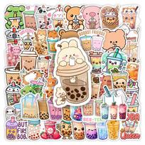 Bubble Tea Illustration Stickers Decorative Graffiti Decal Gift Toy for Scrapbook Junk Journals Laptop Luggage Bottle Waterproof beige