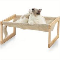 Wooden  Cat Hammock Bed Dog Pet Bunk Elevated Deck Beds for Indoor Cats Window Raised Hanging Hammock Cat Bed (as the picture,53x42cm) beige