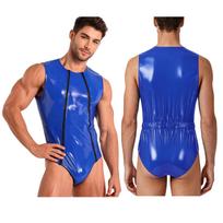 Men Waterproof Sauna Suit Sleeveless Front Double Zippers Bodysuit One Piece Tracksuit Swimwear for Gym Beach Training Workout S