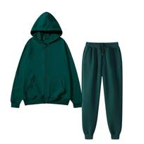 Unisex Solid Color Fleece Tracksuit Set Winter Hooded Zip-Up Sweatshirt Jogger Pants Small