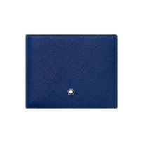 Montblanc Brand Printed Solid Color Six Card Slot Leather Wallet Men Wallets Indigo-Blue 130812 Gift Set(Basic Set+Box+Shopping Bag) blue