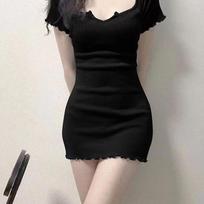 Spicy Girl V-Neck Short-Sleeve Summer Dress - Sexy Slim-Fit, Waist-Cinching, Hip-Hugging Skirt Minimum order of 500 pieces mėlyna