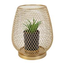 Artificial Plant Ornament Compact Realistic Succulent with Gold Metal Mesh Cover for Bookshelf Desk Decor beige