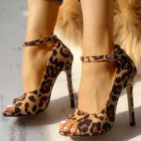 2026 m. vasarinės leopardo rašto basutės moterims Seksualios stiletto aukštakulnės atvirais pirštais su čiurnos sagtimi Bateliai Moteriškos basutės Femme 42 gray
