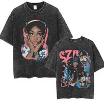 Washed Vintage Rapper SZA  Face Graphic T-shirt Men Women Hip Hop Fashion Pop Music Tshirt Unisex Oversized T Shirts Streetwear M gray