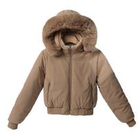 Women's Fleece-lined Cotton-padded Coat with Big Fur Collar Short Thickened Hooded Jacket M