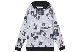 Jordan Rivals Hooded Casual Newspaper Pattern Fleece Lined Long Sleeved Sweatshirt Men's White BQ5748-010 L white