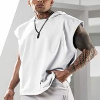 Hooded Solid Color New Men's Casual Pullover Sports Men's T-shirt Sleeveless Men's Waistcoat Loose M
