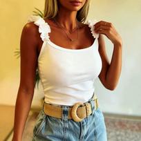 Spring and Summer Lotus Leaf Sling Women's Solid Color Slim-fit Casual Vest Top S