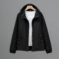 Women's Lightweight Spring/Summer Jacket: Hooded, Oversized, Solid-Color Casual Jacket M black