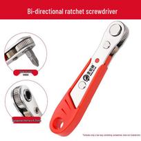 Compact Right-Angle Ratchet Screwdriver Set with Forward and Reverse Function, Includes Cross and Flat Short Bits. red