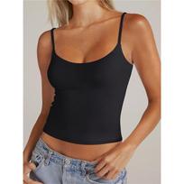 Women Solid Color V Neck Cami Tank Top Adjustable Thin Straps Sleeveless Casual Outdoor Daily Tops L
