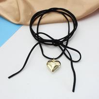 Trend Goth Black Velvet Big Heart Pendant Choker Necklace for Women Elegant Weave Knotted Bowknot Adjustable Chain Jewelry black