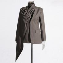 2025 Summer Women's Solid Color Coat and Versatile Scarf-Collar Suit Small