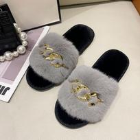 Fashion Chain Design Women Home Slippers Solid Color Open Toe Indoor  Winter Flat Non-slip Leisure Interior Female Shoes 2026 37 38
