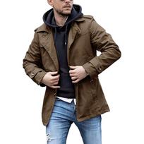 Men's Casual And Fashionable Solid-color Mid-length Lapel Button Trench Coat M