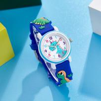 Kids' Quartz Watch with 3D Dinosaur Strap - Cartoon Design, Round Face, Ideal for Primary School Students 110 juoda