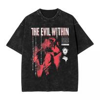 2026 Horror Game The Evil Within Graphic Print T-Shirt Men Women Summer New Tee Retro Washed Cotton Streetwear Fashion Oversized Top Short Sleeve S black