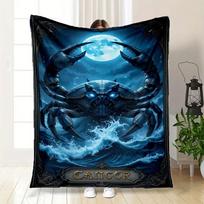 Zodiakas Vėžys Krabas Mėnulio Šviesa Vandenynas Meno Spaudinio Plakatas Antklodė Flanelinė Mesti Antklodę Sofai, Lovai, Kelionėms, Stovyklavimui, Biurui, Sofa, Kėdei 75X95CM black