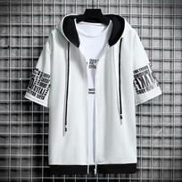Hong Kong Style Loose Hooded Cardigan T-Shirt for Men - Fashionable Short Sleeve Summer Top M juoda