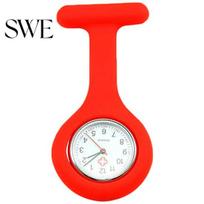 Nurse Clip Watch Women Pocket Silicone Quartz Movement Brooch Fob for Home raudona