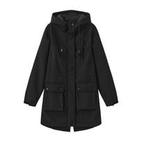 Women's Fashionable Casual Solid Color Long Sleeved Pocket Jacket Hooded Coat Windbreaker S