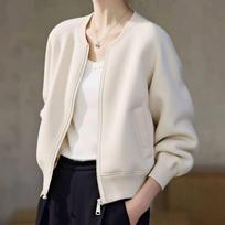 Women's Spring Loose-Fit Baseball Top, Fall Solid-Color Minimalist Flight Jacket, Short Jacket S white