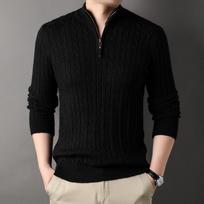 Winter Men's Solid Color Zip Sweater Slim Fit Casual Knitted Turtleneck Pullover Mock Neck Polo Sweater XXXXL