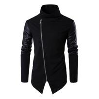 Men Autumn Coat Stand Collar Solid Color Long Sleeves Zipper Cardigan Patchwork Keep black
