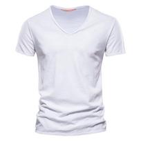 Summer Men's Solid Colour Bamboo Cotton V-Neck Short Sleeve T-Shirt Cotton Top S