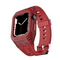 Carbon Fiber Case+Strap for Apple Watch Band 9 8 7 45mm Silicone PC cover for iwatch series 6 SE 5 4 44MM 42MM Rubber Bracelet 42MM raudona