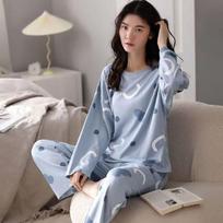 Spring Autumn Big Size 5XL Women Polyester Pajamas Plaid Sleepwear Long-sleeved Homewear Sets Womens Simple Loose Casual Pijamas M gray
