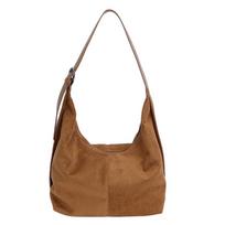 Zipper Suede Matte Hobo Bag Large Capacity Solid Color Vintage Crossbody Bag Handbag Korean Style Female Tote Bag Students brown