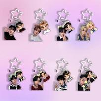 8pcs Kpop Stray Kids Member 2-in-1 Acrylic Keychain Flower Crown Photo & Kawaii Cartoon Figure Keyring for Bags Backpacks, SKZ Merch STAY Fans Gift 8pcs gray