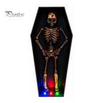 Colorful LED Halloween Light Dancing Skeleton in Casket, Up Musical Toy with Lights, Spooky Animated Decor, Party Haunted House Props Retro Ornament juoda