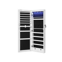 SONGMICS Veidrodinė papuošalų spintelė be rėmo, 6 LED, papuošalų organizatorius, pakabinama ant sienos arba tvirtinama prie durų, didelės talpos, su 2 stalčiais, balta balta