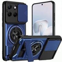 Suitable Case for Moto Edge 70 Fusion 4G 5G  Magnetic Car Ring Holder Stands Len Full Mirror Cover Kickstand Cover Moto Edge 70 Fusion mėlyna