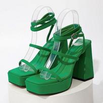Summer Fashion Solid Rome Style Women Platform Shoes Chunky Heel Sandal Open Toe Ankle Strap Rhinestones Decoration 38