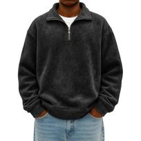 Men's Fashion Casual Half-zipper Solid Color Distressed Sweatshirt Men's Casual Loose Long-sleeved Lapel Sweatshirt XXL